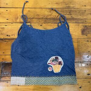 Free People Halter Tank Top Appliqué Patchwork Size M Boho Festival Hippie